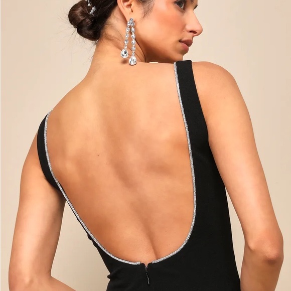Elegant Black Evening Dress - BLACK RHINESTONE SQUARE NECK BACKLESS - Picture 3 of 3